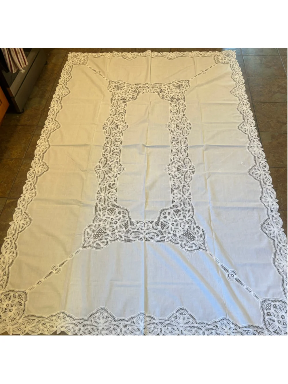 VTG Battenberg Table White Lace Tablecloth Square French Country Minimalist
